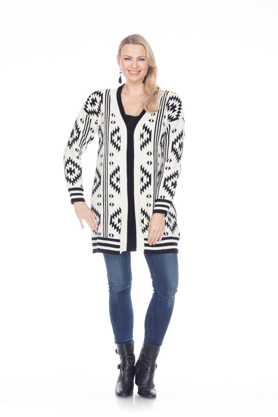 Geometric Aztec Cardigan Sweater - Kamana Clothing