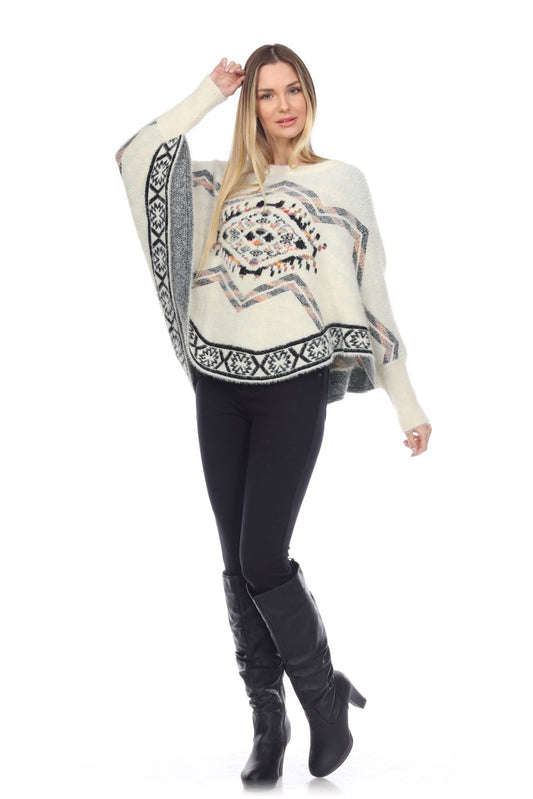 Southwest Hem Trim Poncho - Kamana Clothing