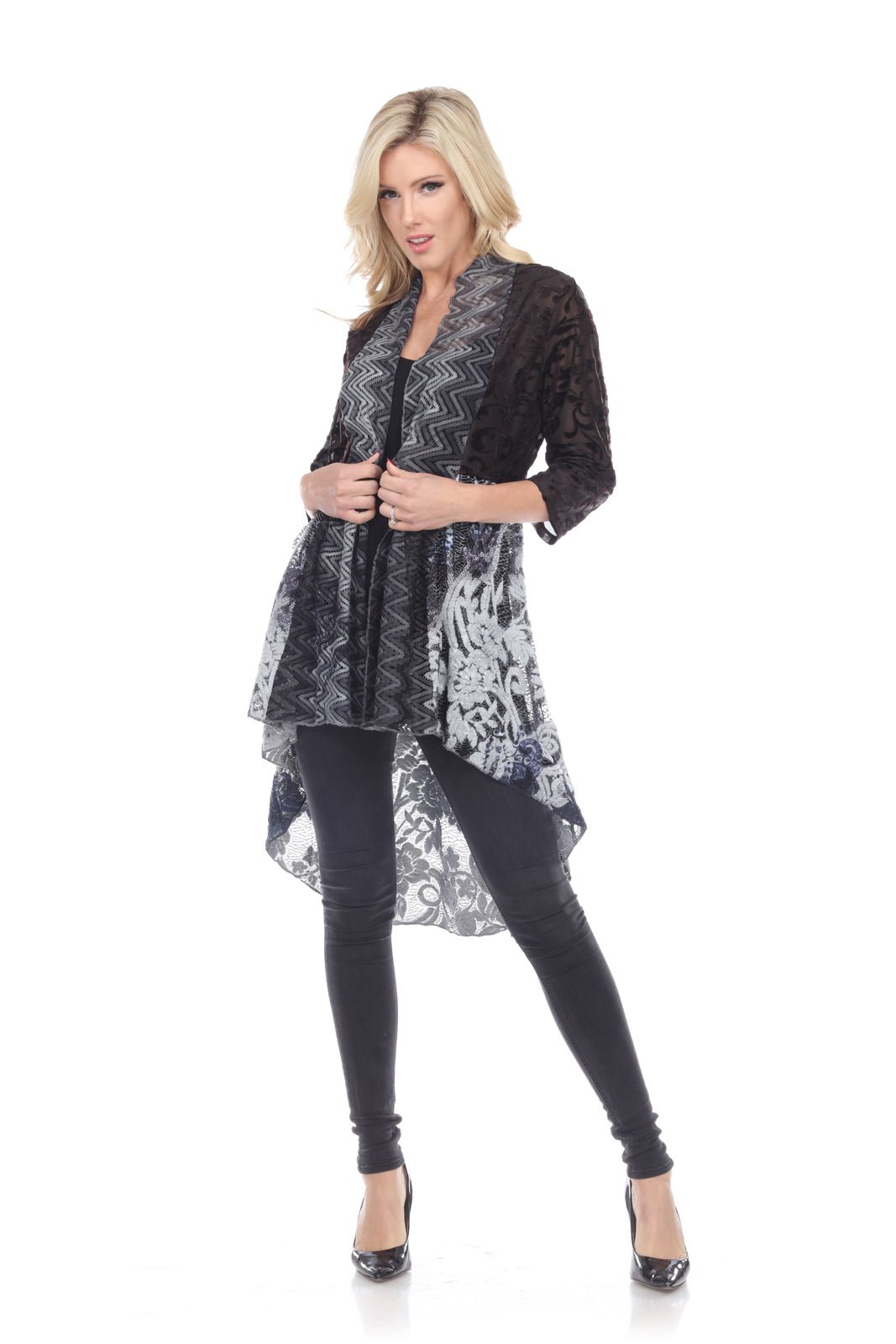 High-Low Lace Floral Light Weight Cardigan - Kamana Clothing