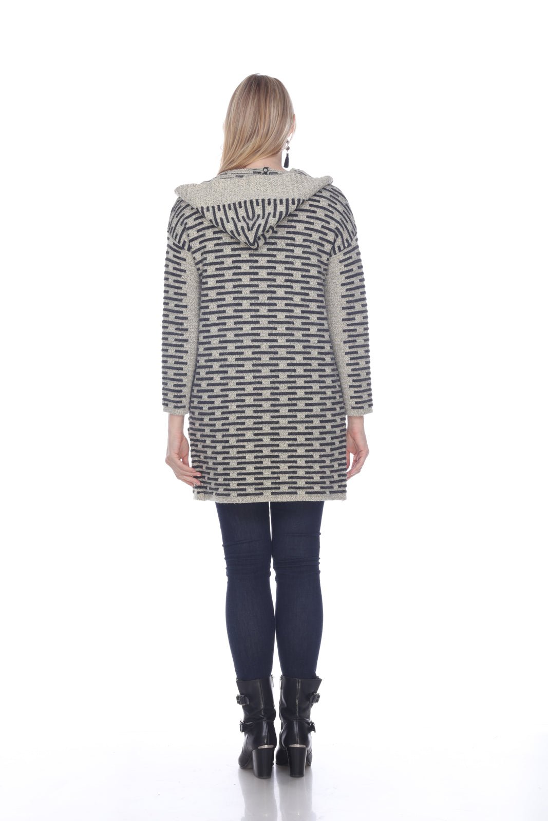 Geometric Block Pattern Open Front Sweater - Kamana Clothing