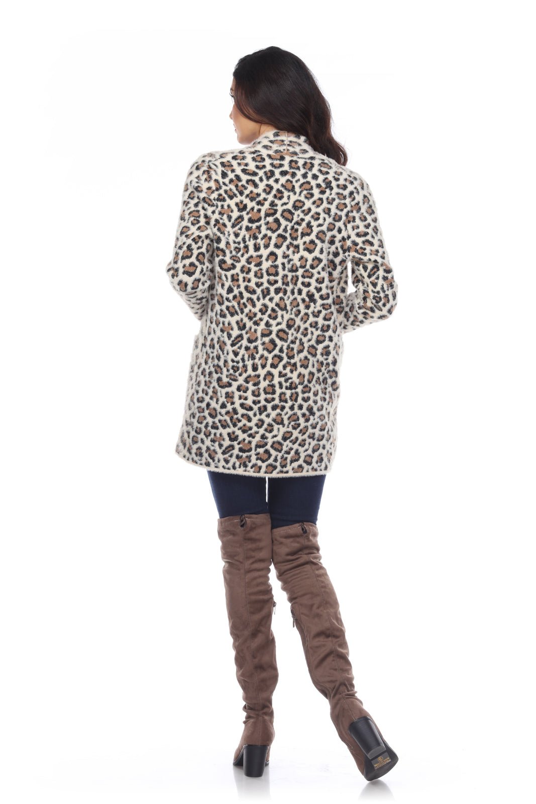 Leopard Print Open Front Sweater - Kamana Clothing